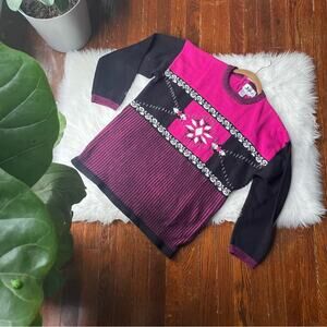 Vintage 80s Sweater Pink & black Snowflake